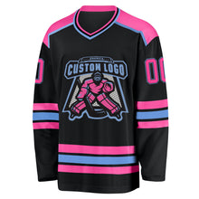 Load image into Gallery viewer, Custom Black Pink-Light Blue Hockey Jersey