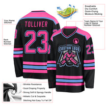 Load image into Gallery viewer, Custom Black Pink-Light Blue Hockey Jersey