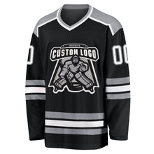 Load image into Gallery viewer, Custom Black White-Gray Hockey Jersey