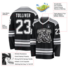Load image into Gallery viewer, Custom Black White-Gray Hockey Jersey