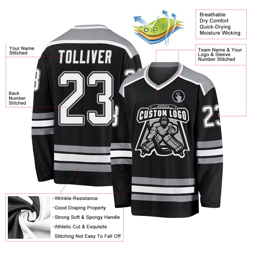 Custom Black WhiteGray Hockey Jersey Sale Fcustom