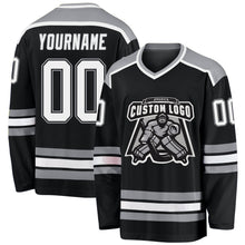 Load image into Gallery viewer, Custom Black White-Gray Hockey Jersey