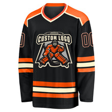 Load image into Gallery viewer, Custom Black Black Orange-Cream Hockey Jersey