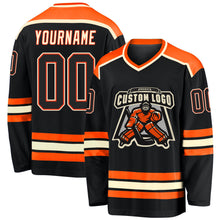 Load image into Gallery viewer, Custom Black Black Orange-Cream Hockey Jersey