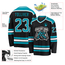 Load image into Gallery viewer, Custom Black Teal-White Hockey Jersey