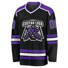 Load image into Gallery viewer, Custom Black Purple-White Hockey Jersey