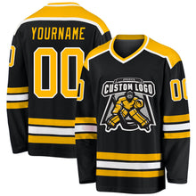 Load image into Gallery viewer, Custom Black Gold-White Hockey Jersey