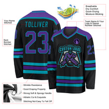 Load image into Gallery viewer, Custom Black Purple-Teal Hockey Jersey