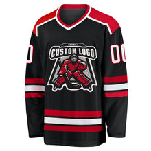 Load image into Gallery viewer, Custom Black White-Red Hockey Jersey