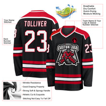 Load image into Gallery viewer, Custom Black White-Red Hockey Jersey
