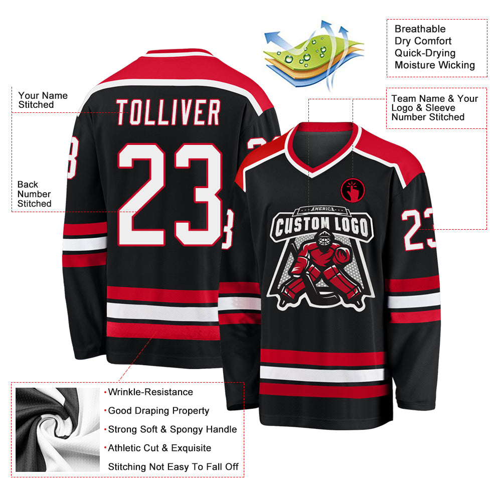 Custom Crimson White Orange-Black Classic Style Hockey Jersey main image 1