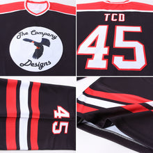 Load image into Gallery viewer, Custom Black White-Red Hockey Jersey