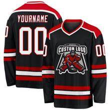 Load image into Gallery viewer, Custom Black White-Red Hockey Jersey