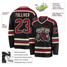 Load image into Gallery viewer, Custom Black Crimson-Cream Hockey Jersey