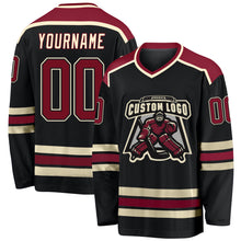 Load image into Gallery viewer, Custom Black Crimson-Cream Hockey Jersey