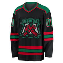 Load image into Gallery viewer, Custom Black Kelly Green White-Red Hockey Jersey