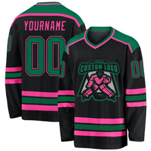 Load image into Gallery viewer, Custom Black Kelly Green-Pink Hockey Jersey