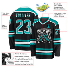 Load image into Gallery viewer, Custom Black Aqua-White Hockey Jersey