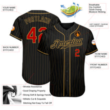 Load image into Gallery viewer, Custom Black Old Gold Pinstripe Red-Old Gold Authentic Baseball Jersey
