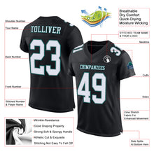 Load image into Gallery viewer, Custom Black White Gray-Midnight Green Mesh Authentic Football Jersey