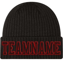Load image into Gallery viewer, Custom Black Black-Red Stitched Cuffed Knit Hat