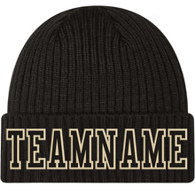 Load image into Gallery viewer, Custom Black Black-Cream Stitched Cuffed Knit Hat