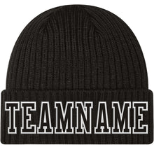 Load image into Gallery viewer, Custom Black Black-White Stitched Cuffed Knit Hat