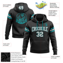 Load image into Gallery viewer, Custom Stitched Black White-Aqua Football Pullover Sweatshirt Hoodie