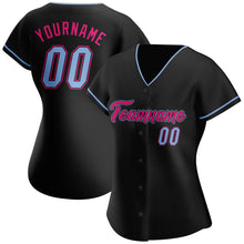Load image into Gallery viewer, Custom Black Light Blue-Hot Pink Authentic Baseball Jersey