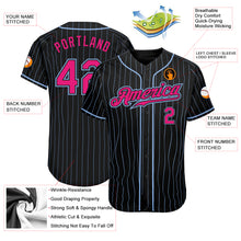 Load image into Gallery viewer, Custom Black Light Blue Pinstripe Hot Pink-Light Blue Authentic Baseball Jersey
