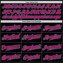 Load image into Gallery viewer, Custom Black Light Blue Pinstripe Hot Pink-Light Blue Authentic Baseball Jersey