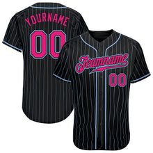Load image into Gallery viewer, Custom Black Light Blue Pinstripe Hot Pink-Light Blue Authentic Baseball Jersey