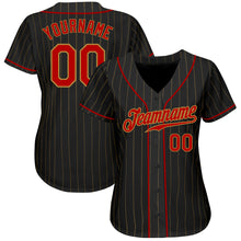 Load image into Gallery viewer, Custom Black Old Gold Pinstripe Red-Old Gold Authentic Baseball Jersey