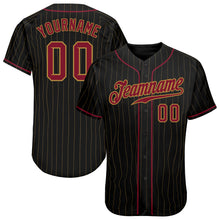 Load image into Gallery viewer, Custom Black Old Gold Pinstripe Crimson-Old Gold Authentic Baseball Jersey