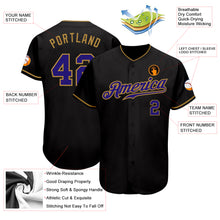 Load image into Gallery viewer, Custom Black Dark Purple-Old Gold Authentic Baseball Jersey