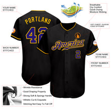 Load image into Gallery viewer, Custom Black Dark Purple-Gold Authentic Baseball Jersey
