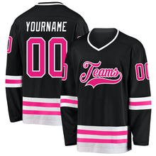 Load image into Gallery viewer, Custom Black Hot Pink-White Hockey Jersey