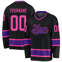 Load image into Gallery viewer, Custom Black Pink-Purple Hockey Jersey