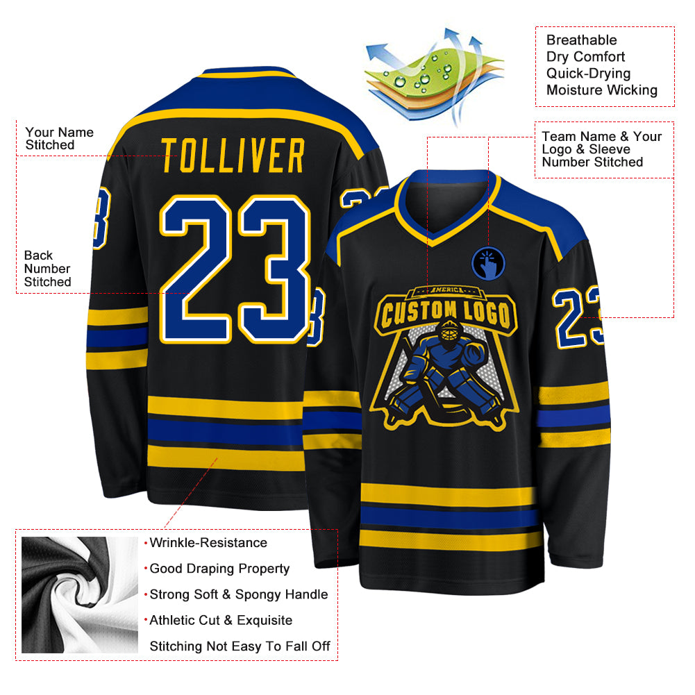 Custom Black RoyalGold Hockey Jersey Sale Fcustom