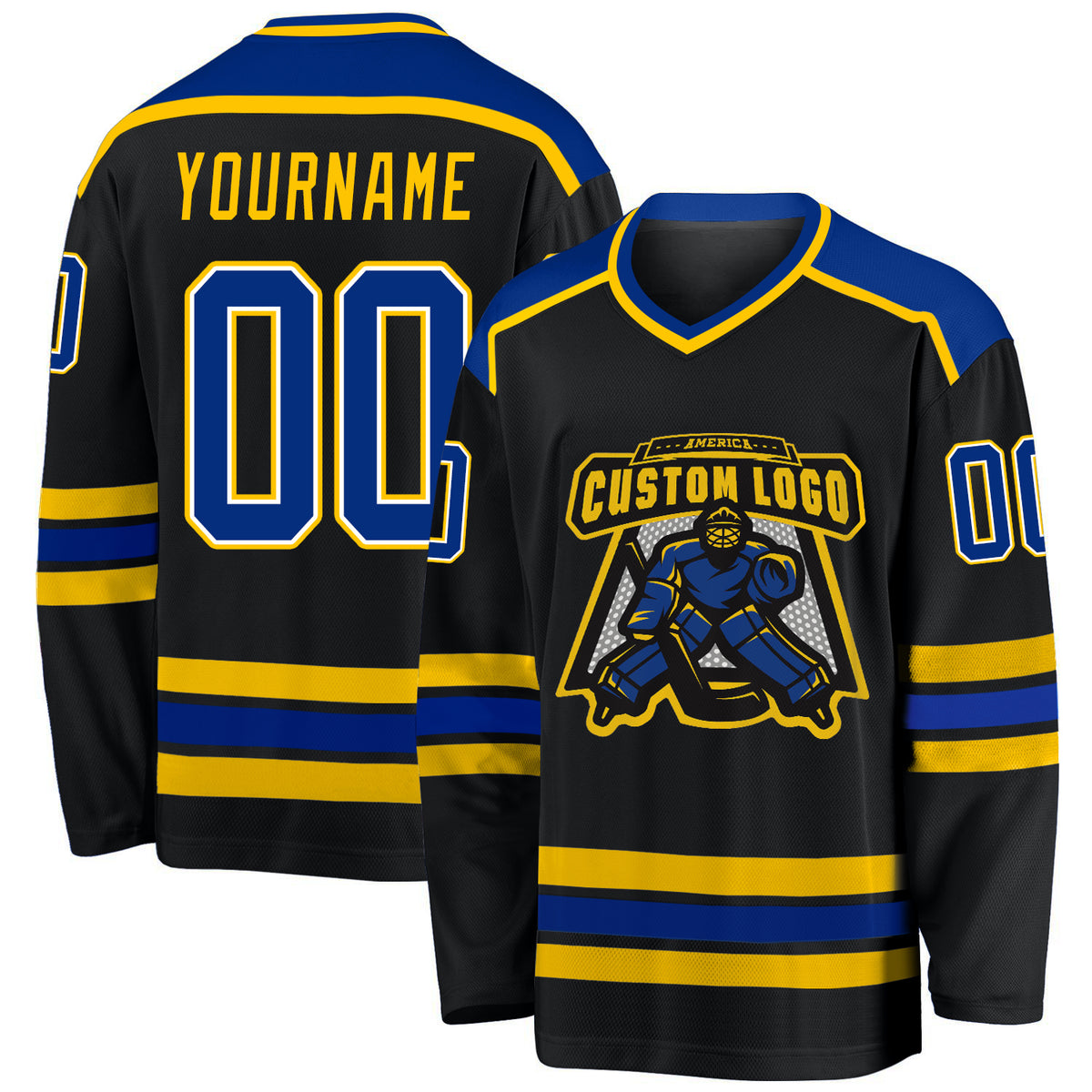 Custom Black RoyalGold Hockey Jersey Sale Fcustom