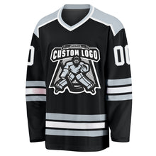 Load image into Gallery viewer, Custom Black White-Silver Hockey Jersey