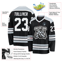 Load image into Gallery viewer, Custom Black White-Silver Hockey Jersey