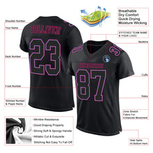 Load image into Gallery viewer, Custom Black Black Powder Blue-Hot Pink Mesh Authentic Football Jersey