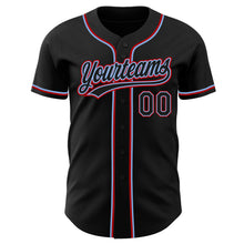 Load image into Gallery viewer, Custom Black Black Light Blue-Red Authentic Baseball Jersey