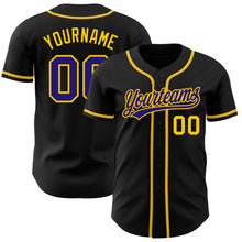 Load image into Gallery viewer, Custom Black Dark Purple-Gold Authentic Baseball Jersey