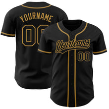 Load image into Gallery viewer, Custom Black Black-Old Gold Authentic Baseball Jersey