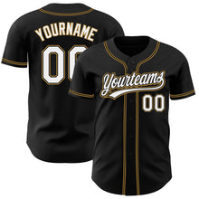 Load image into Gallery viewer, Custom Black White-Old Gold Authentic Baseball Jersey
