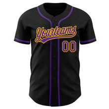 Load image into Gallery viewer, Custom Black Purple-Gold Authentic Baseball Jersey