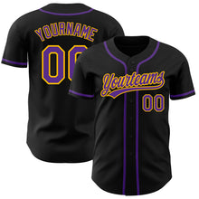 Load image into Gallery viewer, Custom Black Purple-Gold Authentic Baseball Jersey