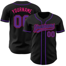 Load image into Gallery viewer, Custom Black Purple-Hot Pink Authentic Baseball Jersey